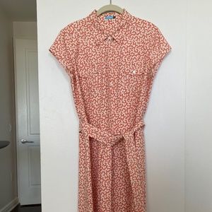 J. McLaughlin Silk Shirt Dress with Sash Belt Cream & Coral